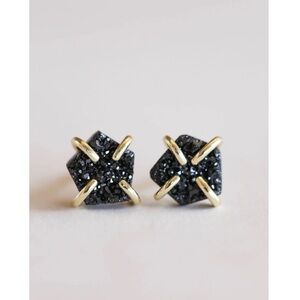 Jaxkelly Black Druzy Gold Prong Stud Earrings